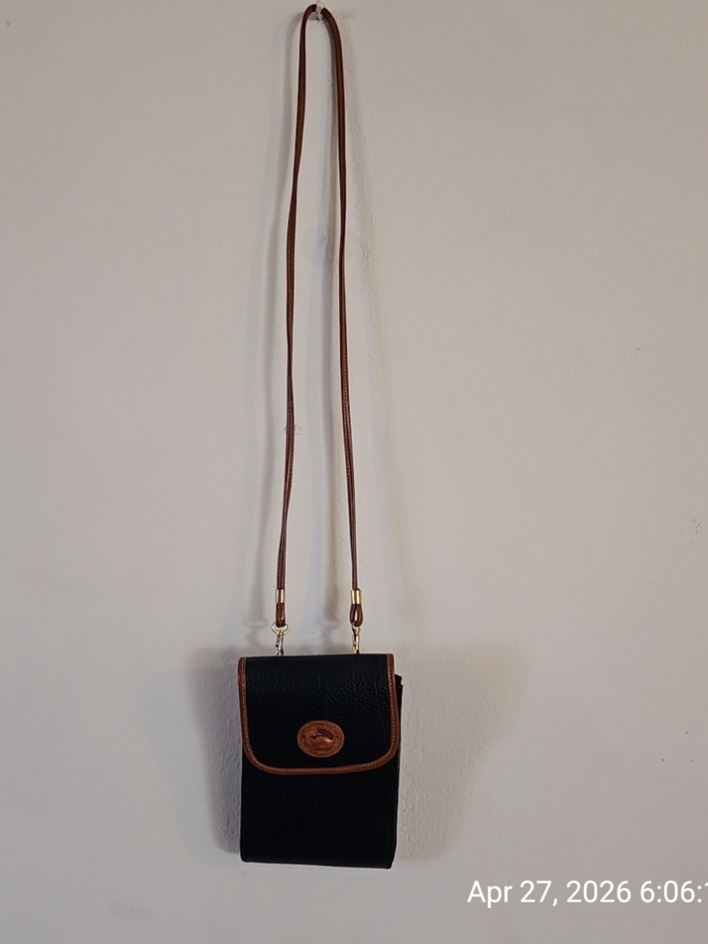 Dooney & Bourke Black Pebbled Leather Crossbody Phone Bag